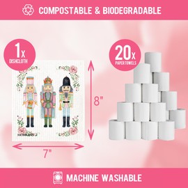 Pink Christmas Swedish Kitchen Towel Winter Snowflake & Christmas Bell Absorbent Hand Towel Biodegradable Quick-Dry Kitchen Cleaning Cloth Cellulose Sponge Cloth, Size 7×8 inches