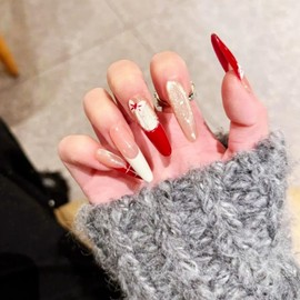 french tip press on nails long，30 pcs glossy nails press ons，Stiletto 3d press on nails for women，reusable cat eye fake nails with designs，acrylic false nails（Glorious lights and candles）