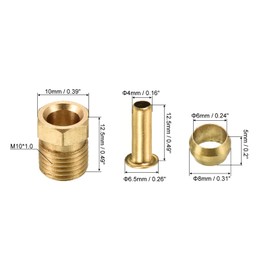 PATIKIL 4mm ID 6mm OD Tube Brass Compression Assortment Kit 1 Set, Sleeve Ferrule & Insert & Nut