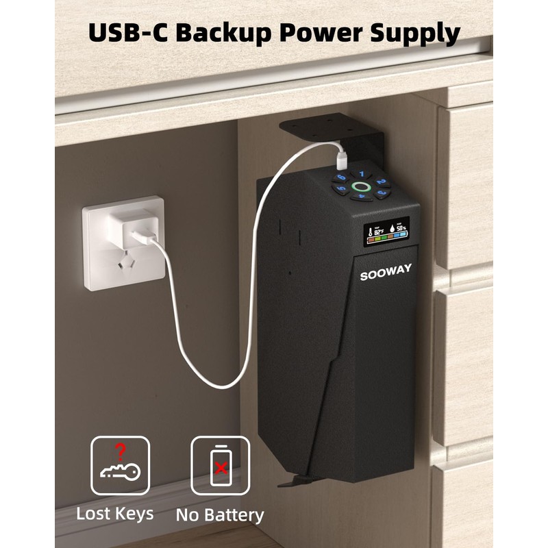 SOOWAY Biometric Gun Safe for Pistols, Single Mount Bedside Pistol