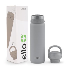 Ello Cooper 22oz Stainless Steel Water Bottle with 2 Lids Chug and Straw | Leak Proof Double Walled and Vacuum Insulated | Fits Car Cupholder | Built in Carry Loop | Dishwasher Safe | Gray
