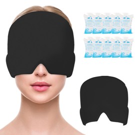 Gorro para Migraña, Gorra Frío para Aliviar ei Dolor de Cabeza, Flexible y Reutilizable, Trae 10 Bolsas de Hielo, para ei Alivio Del EstréS, Migraña y Ojos Hinchados (Negro)