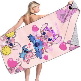 Gujey Lilo & Stitch Beach Towel Made of Bath Towel Beach Sauna Towel Spa Sport Yoga for Children Adults Beach Swimming Bathroom Beach Accessories 150 x 75 cm (A)