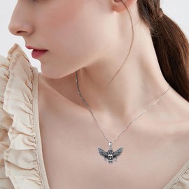 VONALA Skull Owl Necklace for Women 925 Sterling Silver Skull Necklace Owl Pendant Owl Jewellery Gifts for Girls Men Boys, Sterling Silver, No Gemstone