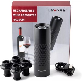 LEVARE Rechargeable Wine Saver Vacuum Sealer USB Charger w/4 Universal Stoppers LEVARE