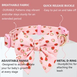 YUDOTE Cute Bowtie Dog Collar Adjustable Dog Bow Tie Pink Strawberry Collars for Small Medium Large Female Girl Dogs Gift