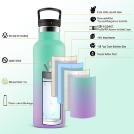 Vikaster Water Bottle, Thermos Flask, 750 ml, BPA-Free Drinking Bottle, Thermos Bottle with Straw, Drinking Bottle for School, Sports, Bike, Camping, Fitness, Outdoor