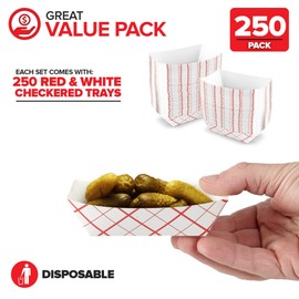Mini Tiny Paper Food Boats (250 Pack) .25 Lb Disposable Red & White Checkered Paper Food Trays, Eco Friendly Paper Food Trays, Serving Boats for Concession Food & Condiments, Condiment Size 3" x 1"