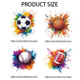 arricraft 4 Styles Sports Ball Theme Iron on Decals Patches, Football Basketball Baseball Rugby Heat Transfer Stickers PET Washable Patches for DIY Clothes Hat Jeans Jacket Decor, 9.05 inch(23cm) Long