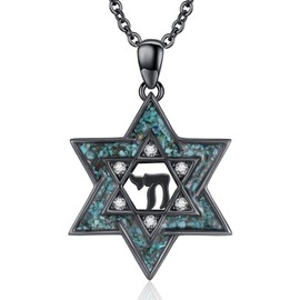 Midir&Etain Star of David Necklace 925 Sterling Silver Black Chai Necklace Turquoise Jewish Star Pendant Necklace Jewellery Gifts for Women Girls