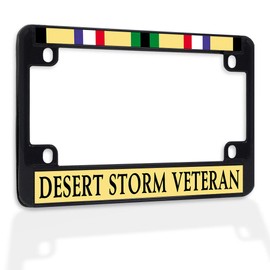 Fastasticdeals Metal Insert Bike License Plate Frame Desert Storm Veteran D Weatherproof Motorcycle Accessories Black 4 Holes Solid Insert