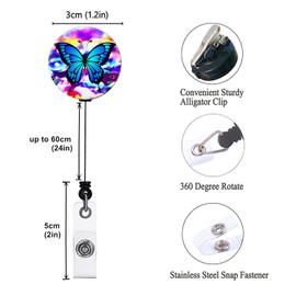 Nurse Badge Reel Retractable ID Badge Holder Reels with Alligator Clip Name Decorative Badge Reel Clip on Card Holders (3 Pack Pretty Butterfly)