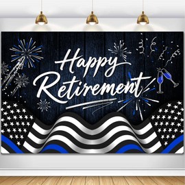 HANSHUAI Happy Retirement Backdrop Navy Blue Police Flag Photography Background Going Away Party Black and Blue Police Theme Decoration Banner Portrait Photo Booth Studio Props 7x5ft FU07YL