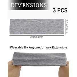 BPTRKOM Pack of 3 Yoga Headbands, Elastic Hair Bands, Non-Slip Hair Band, Women, Sports, Running, Exercise, Gym, Soft Headband for Women, Yoga, Workout, Fitness Headbands (Black + Grey + White)