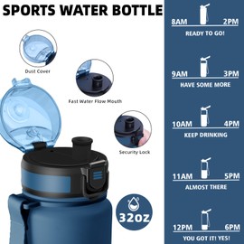 Trinkflasche 1l, Trinkflasche Sport, Trinkflasche Kohlensäure Geeignet, Trinkflasche Auslaufsicher, Trinkflasche mit Zeitmarkierung und Filter, Leicht zu Reinigen, Trinkflasche für Fitness, Schule