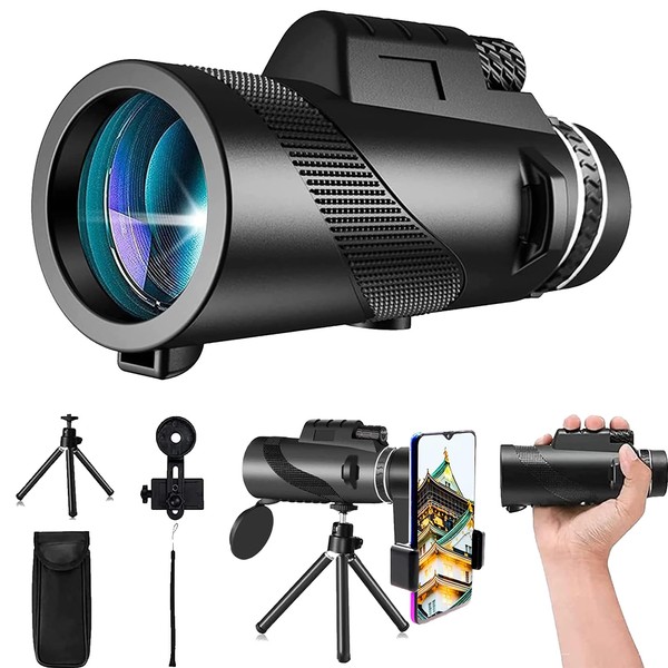 XINKSD 80x100 Monocular Telescope, Smartphone Compatible Tripod, Waterproof Fog, Equipped