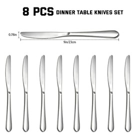 LEKAYIHU 8Pcs Stainless Steel Dinner Table Knives Set, Butter Knives,Reusable Flatware for Home Party Outdoor Camping, Dishwasher Safe (silver)