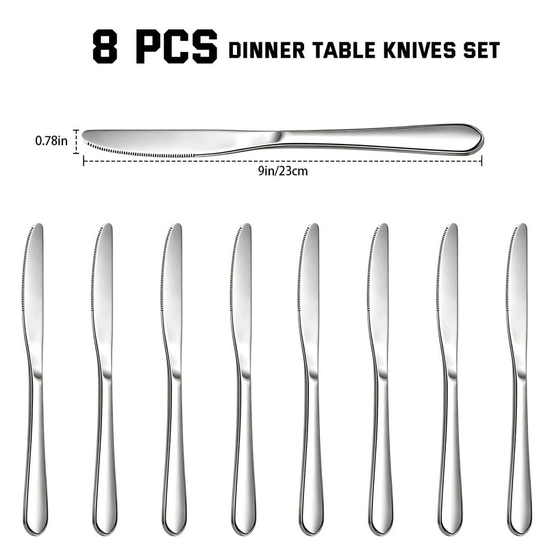 LEKAYIHU 8Pcs Stainless Steel Dinner Table Knives Set, Butter Knives,Reusable