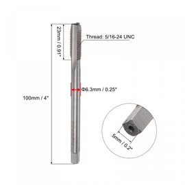uxcell Thread Milling Taps, 5/16-24 UNF High Speed Steel (HSS) 3 Straight Flutes Machine Screw Thread Threading Tap, 4" Length (Extra Long)
