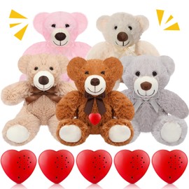 Libima 5 Pack 14" Bears Stuffed Animals with Voice Recorder Set 30 Seconds Voice Sound Recorder Module Plush Bear Cute Stuffed Animal Plush Toys with Zipper Sound Box Recordable Heart (Colorful)