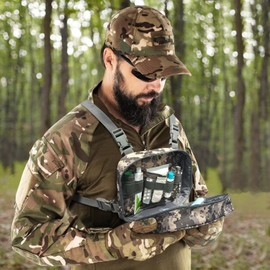 SMONT Camouflage Grey Tactical Chest Pack Tactical Chest Rig Molle Chest Pack Military Grade Water Resistant Nylon Adjustable Molle Straps Outdoor Hiking Edc Gear For Men Women 9.5 Inch