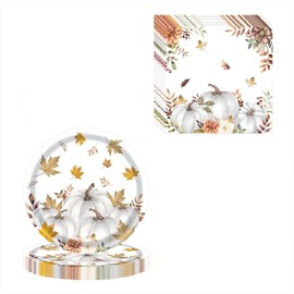 HiEnjoin 40PCS Thanksgiving Paper Plates and Napkins, Disposable Fall Pumpkin Party Plates Autumn Decorative Tableware for Thanksgiving Harvest Wedding Birthday Party Decor Supplies