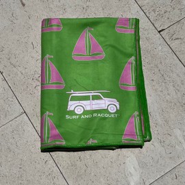 Surf and Racquet Towels, Quick Dry, Sand Resistant, Light Weight and Compact (Sailboat Green and Pink, 78 x 35 Towel)