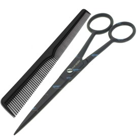 YNR England Hairdressing Barber Hair Scissor for Professional Hairdressers Barbers Stainless Steel Hair Cutting Shears - For Salon Barbers, Home, Men, Women, Children & Adults (6"Black + Comb)