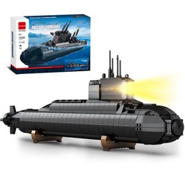 Amoyasite Nuclear Submarine Building Set, 1498 Pcs WWII Military Military Battleship Model with LED Lights, Display Stand, Home Office Decor Collection, Gift for Teens & Adults (14+)