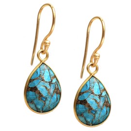 Gempires Copper Turquoise Teardrop Earrings, Natural Gemstone Dangle Drops, Hypoallergenic Gold-Plated Jewelry, Elegant Everyday Wear, Unique Gift for Mom, Wife, or Friend (Copper Turquoise)