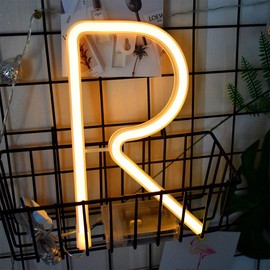 R Alphabet Neon Word Signs - Warm White LED Neon Lights Battery/USB Operated Art Lights for Girls' Room Wedding Birthday Party Christmas Home