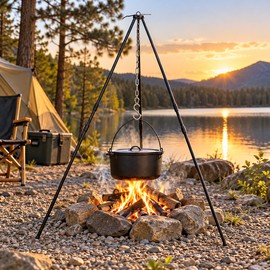 Adjustable Camping Tripod for Campfire Cooking – Portable Hanging Pot Stand with Chain and Hook for Outdoor Adventures