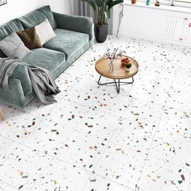 Wallderful 20 Pack White Terrazzo Peel and Stick Floor Tile Colorful Laminate Flooring Waterproof Bathroom Tile Sticker Luxury Vinyl Sheet Flooring for Basement Kitchen House Yellow Green Mable 12x12