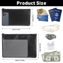 Fireproof Document Bag Set of 2, Document Bag Fireproof Waterproof Fireproof Bag for A4 Documents, Passport, Cash, Bank Card and Valuables, Fireproof Money Bag 34 x 25 cm, 28 x 17 cm