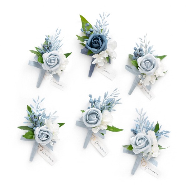 Ling's Moment Set of 6 Dusty Blue Boutonniere for Men