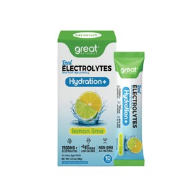 Great Naturally Hydration+ Lemon Lime | Real Food High-Potency Hydration with Magnesium Glycinate, Potassium & Sodium | Electrolyte Supplement | 10 Stick Packs (3.17 oz, Lemon Lime)