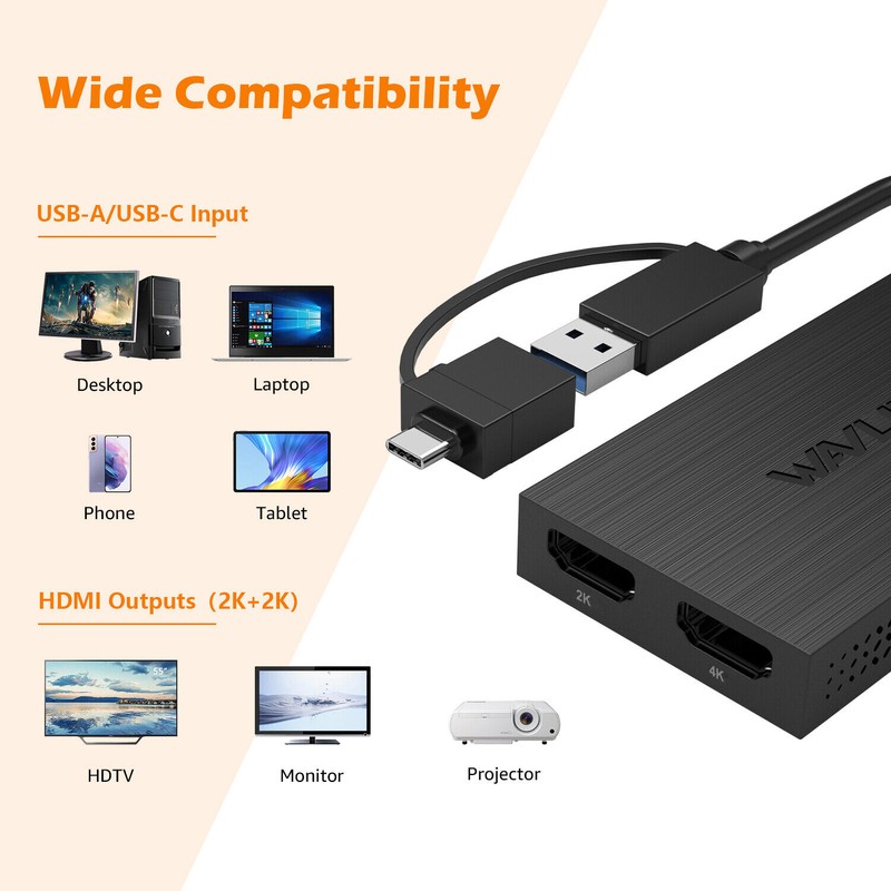 Wavlink USB 3.0/USB C to HDMI Adapter for Dual Monitors