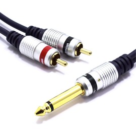Jack 6.35mm Mono to 2 RCA Cable 1.5m Y Splitter Lead Vitalco 1/4 Inch TS to Twin Phono Male to Male Plug Audio Adapter Gold OFC
