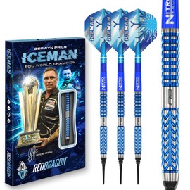 RED DRAGON Darts - Professional Player - Gerwyn Price Iceman Glacier - 90% Tungsten - 18g Barrel / 20g Full Weight Soft Tip Dart Set with Dart Flights and Dart Shafts