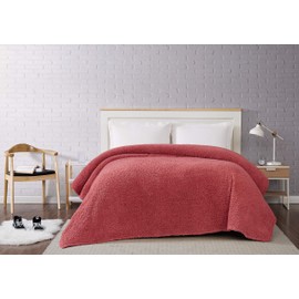 Brooklyn Loom Marshmallow Sherpa Bed Blanket, Full/Queen, Dusty Rose