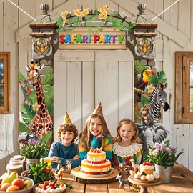 Jungle Safari Porch Banner Birthday Party Decorations Wild Animals Themed Backdrop Door Hanging Decors for Kids Boys Girls Baby Shower Birthday Indoor Outdoor Party Photo Booth Prop Supplies