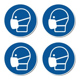 Use Mask, Mandatory Sign: M016 - DIN EN ISO 7010 / ASR A1.3 - Sticker: Diameter 7.5 cm, Pack of 4