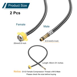 sourcing map 2Pcs 31" Faucet Supply Lines Connector Stainless Steel Braided Long Faucet Connector G1/2 Female Compression Thread x M10 Male Connector for Kitchen Sink Bathroom (Black)