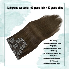 Clip in Hair Extensions 120 Grams/4.2 Ounce 100% Brazilian Remy Human Hair Extensions 9A Thickened Soft Silky Straight for Fashion Women 7pcs 17clips Full Head(20Inch Medium Brown #4)