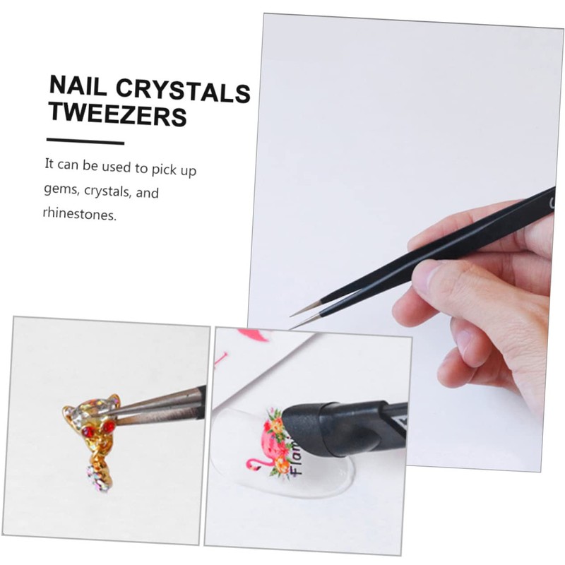 TEHAUX 3Pcs Nail Crystals Tweezers Picker Tool Durable Gems Applicator
