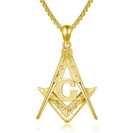 MEIDERBO Masonic Necklace for Men 925 Sterling Silver Freemason Necklace Pendant Masonic Gifts Jewelry Compass Symbol 22+2"(Gold)