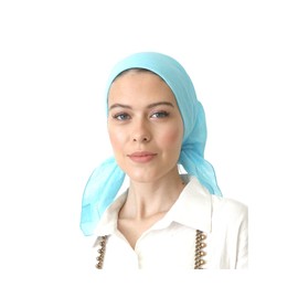 Cotton Square Head Scarf for Women, 28" by 28", Solid Colors, Bandana Hair Scarf, Lightweight, Tichel Headwear (Aqua)