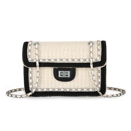 Ynport Crefreak Women's Straw Shoulder Bag Summer Shoulder Bag Beach Handbag Square Elegant Shoulder Clutch Bag Woven Flap Shoulder Bag Purse, beige