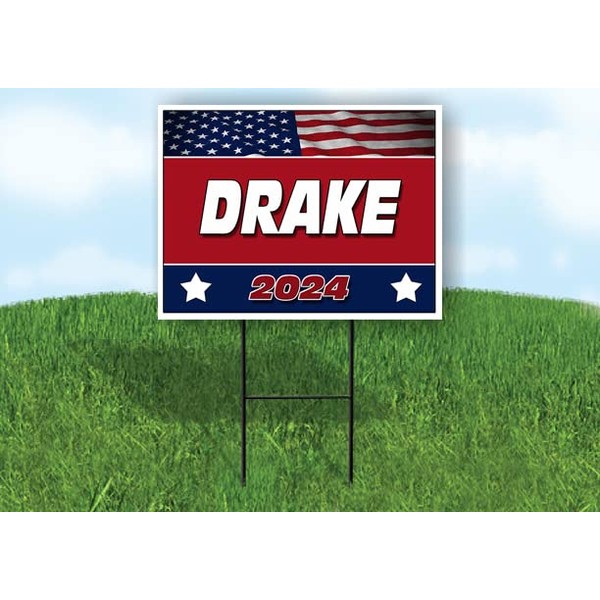 DRAKE FLAG RED 2024 18inx24in Yard Road Sign w/Stand