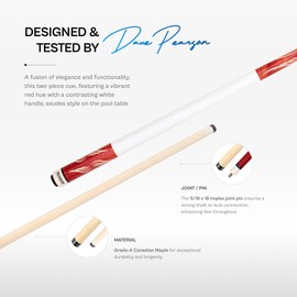 PEARSON Cues PK Series Pool Cue – Two-Piece Maple Wood Billiard Stick, Low-Deflection Shaft, Implex Joint, Pro Tip | Customizable Professional Cue for Serious Players, 18 Oz. Red